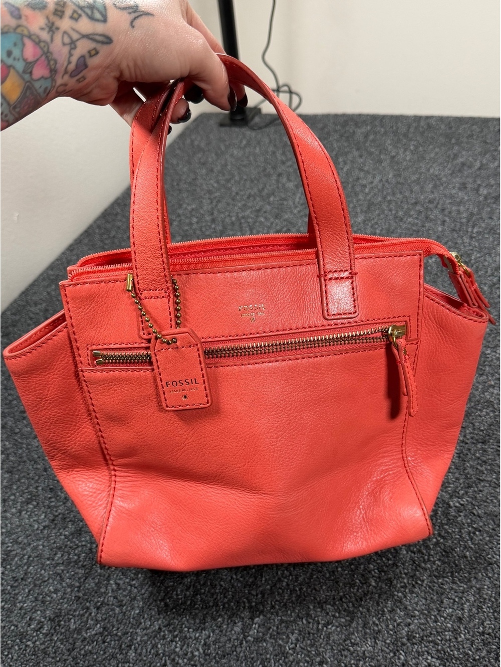 Fossil coral Orange Leather Satchel Handbag